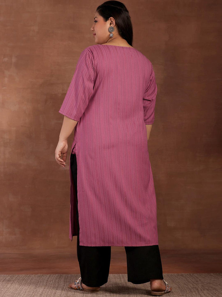 Plus Size Mauve Striped Rayon Kurta - Libas