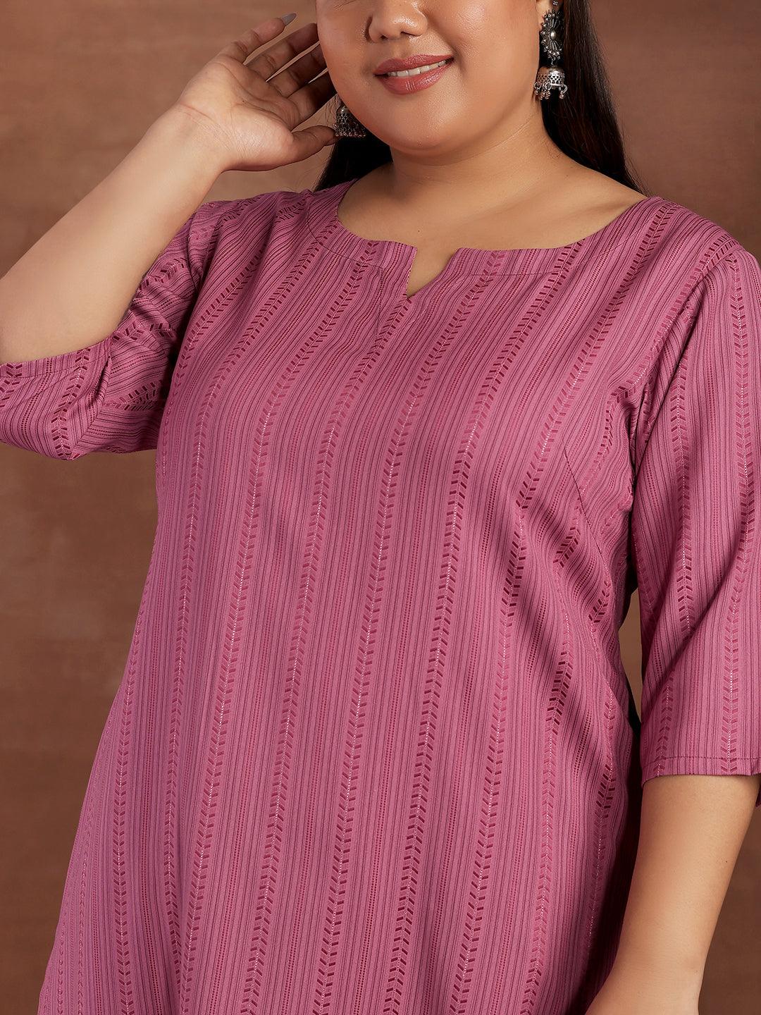 Plus Size Mauve Striped Rayon Kurta - Libas