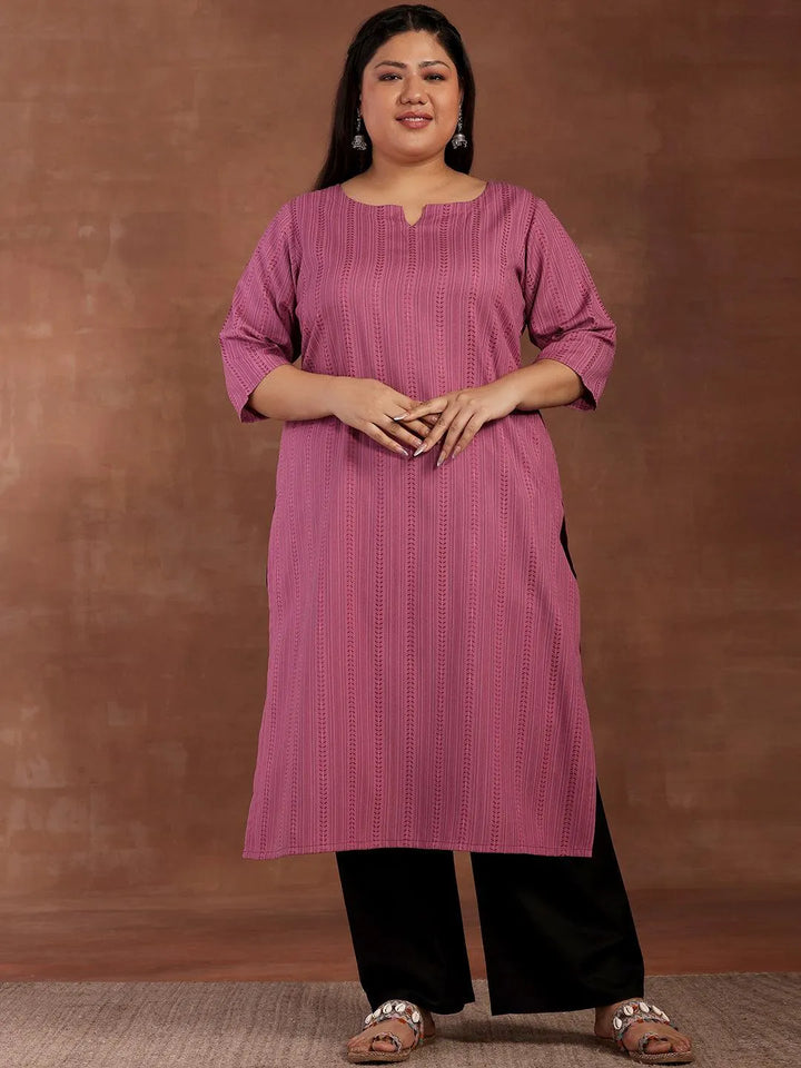 Plus Size Mauve Striped Rayon Kurta - Libas