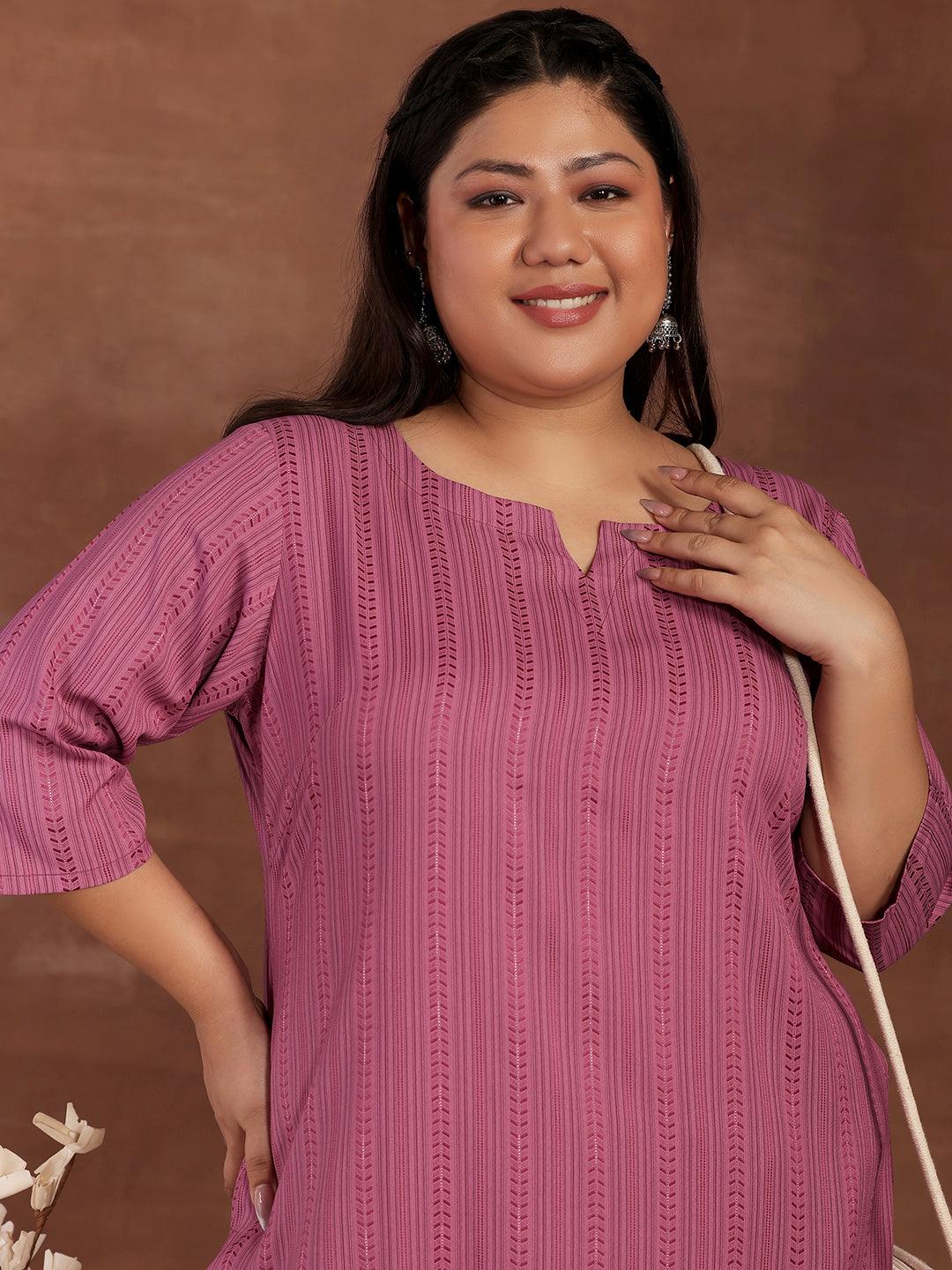 Plus Size Mauve Striped Rayon Kurta - Libas