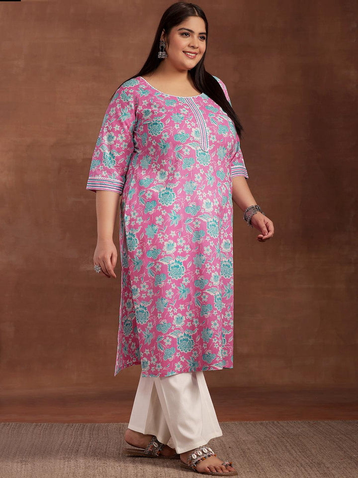 Plus Size Pink Printed Cotton Kurta - Libas