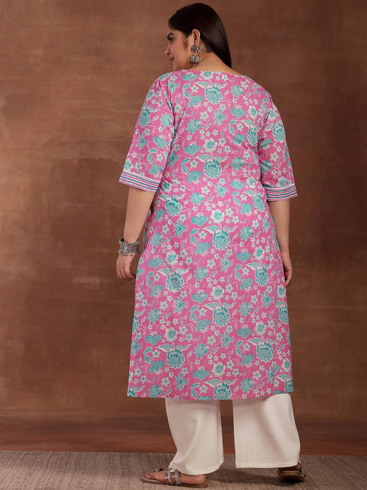 Plus Size Pink Printed Cotton Kurta - Libas