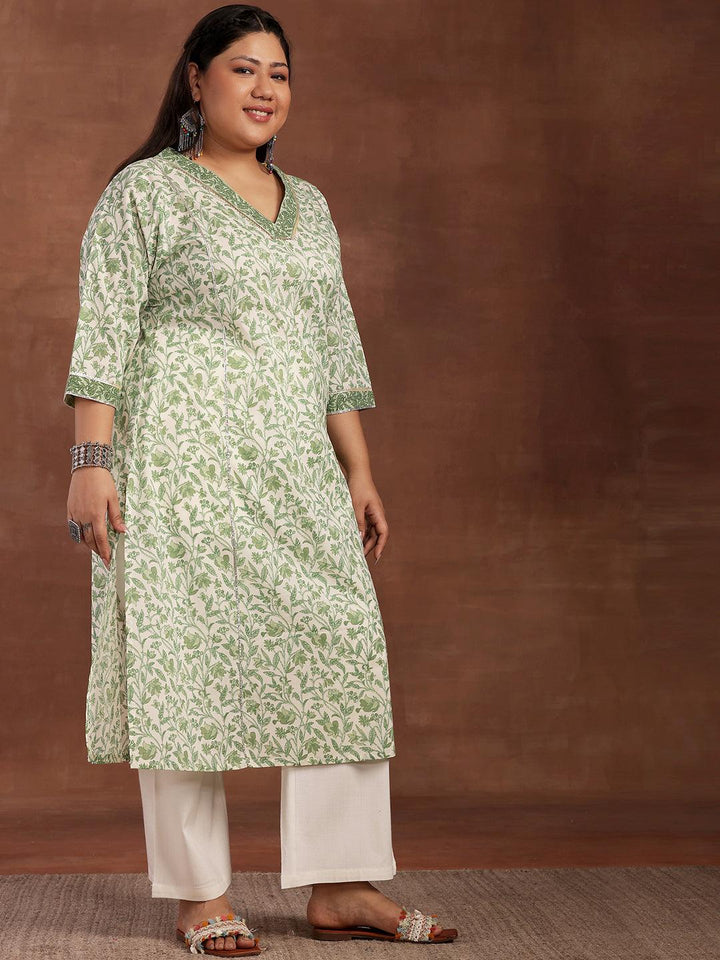 Plus Size Green Printed Cotton Kurta - Libas