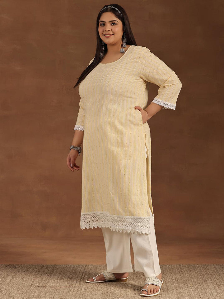 Plus Size Yellow Printed Cotton Straight Kurta - Libas