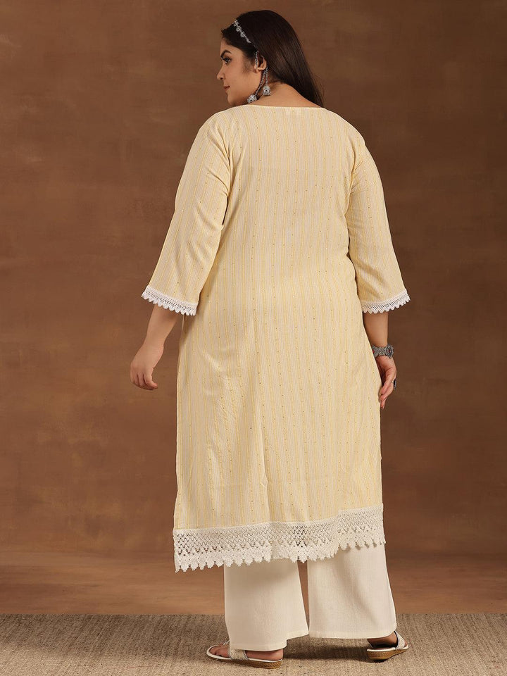 Plus Size Yellow Printed Cotton Straight Kurta - Libas