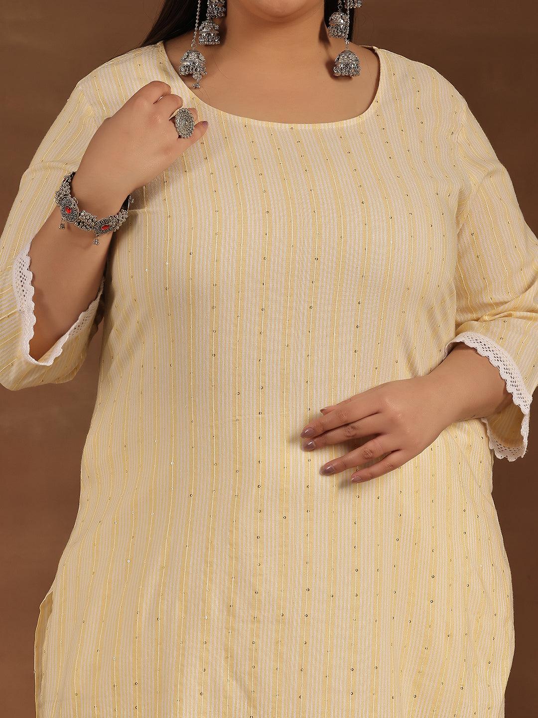 Plus Size Yellow Printed Cotton Straight Kurta - Libas