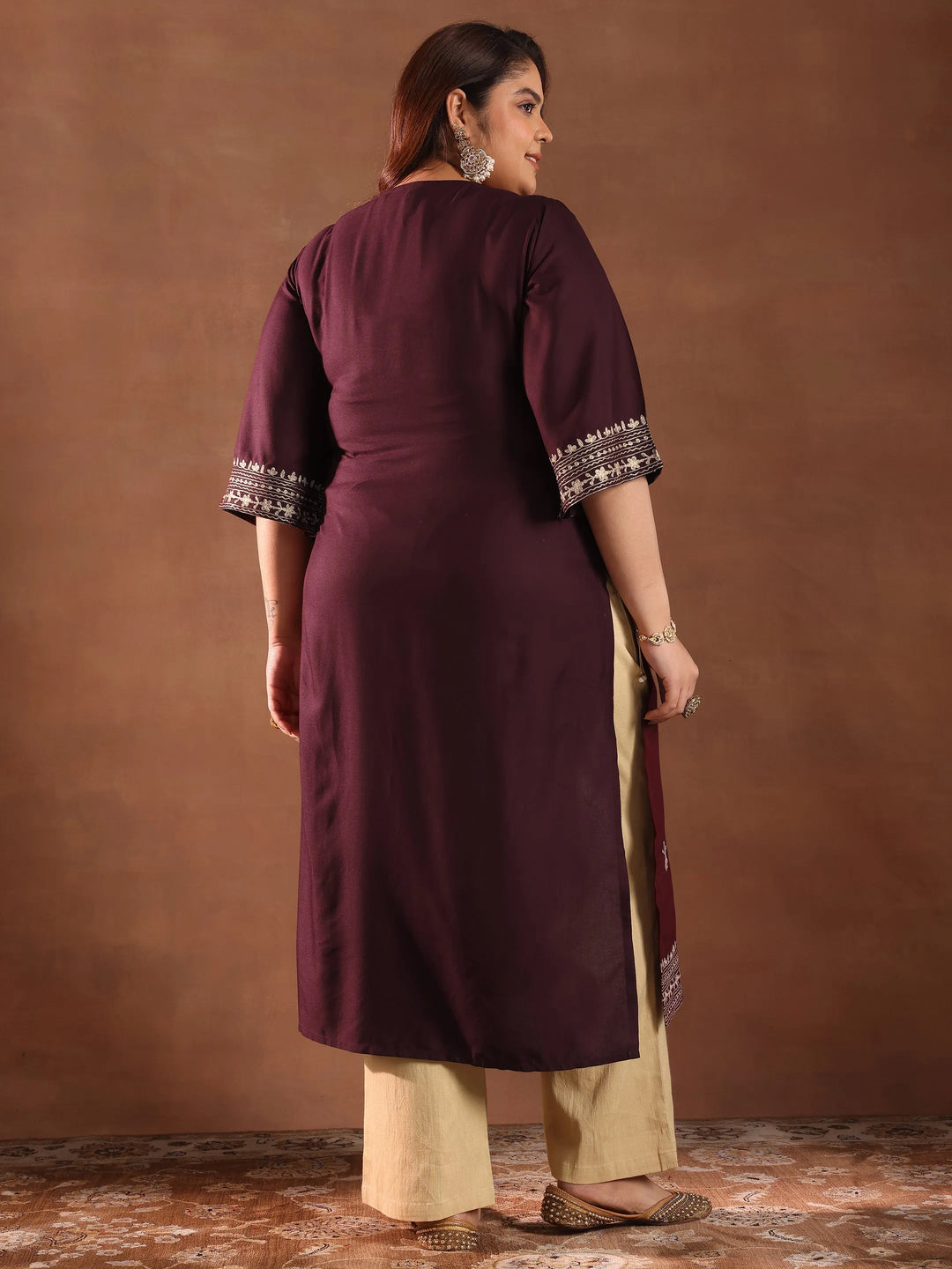  Plus Size Burgundy Printed Rayon Straight Kurta 