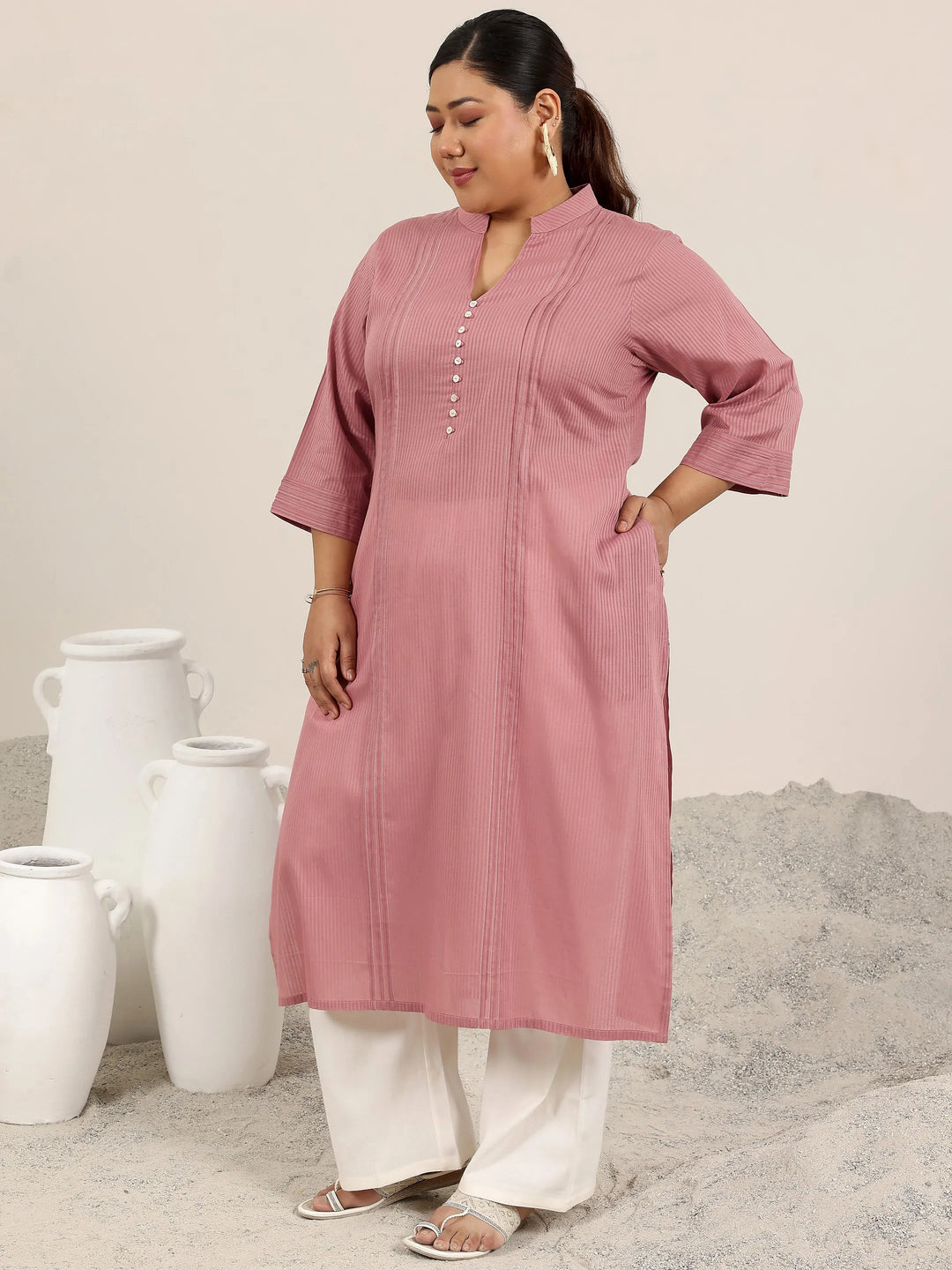  Plus Size Mauve Printed Cotton Straight Kurta 