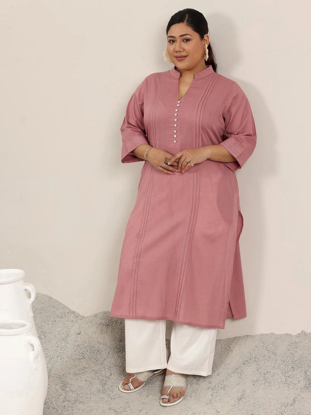  Plus Size Mauve Printed Cotton Straight Kurta 