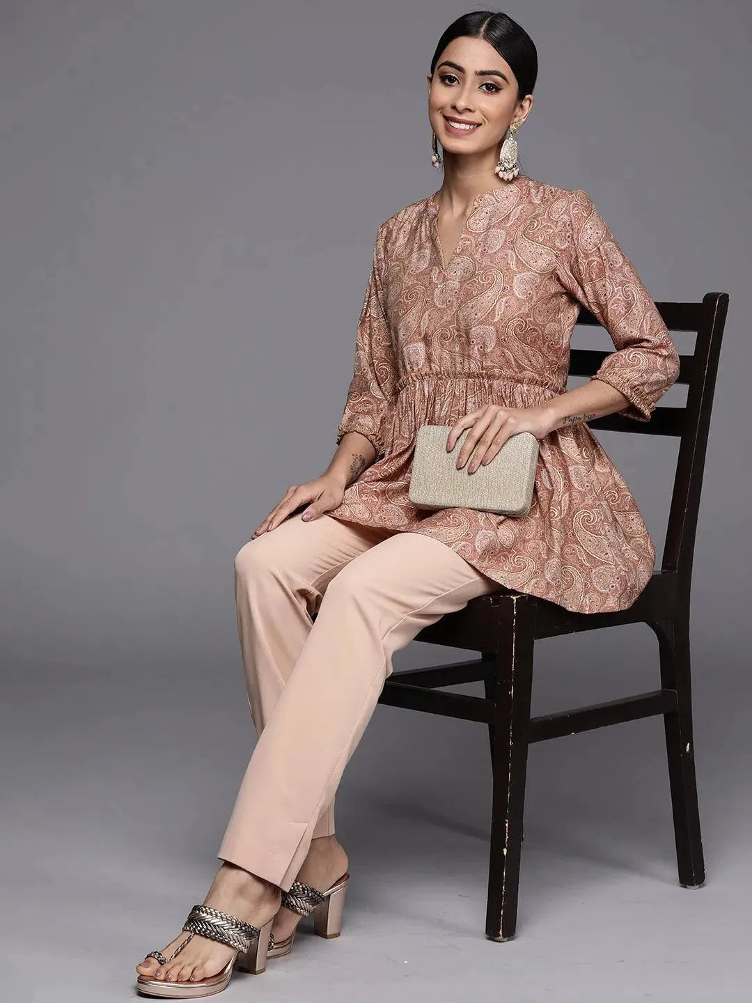 

Mauve Printed Silk Blend A-Line Kurti