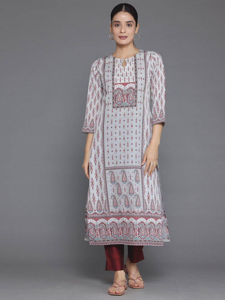 Beige Printed Crepe Straight Kurta - Libas