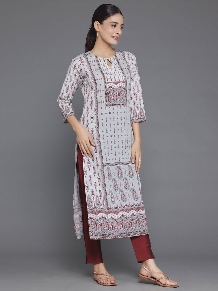 Beige Printed Crepe Straight Kurta - Libas