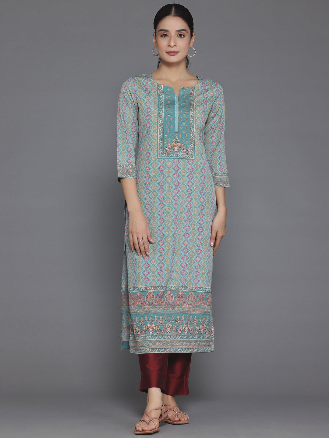 Green Printed Crepe Straight Kurta - Libas 