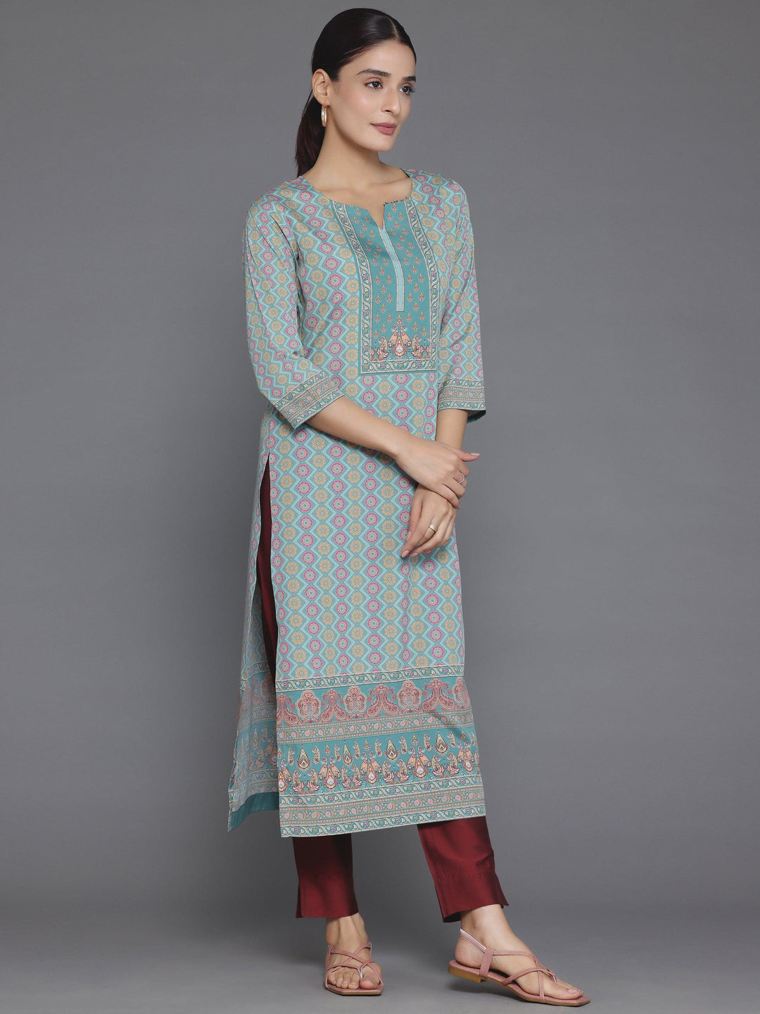 Green Printed Crepe Straight Kurta - Libas 