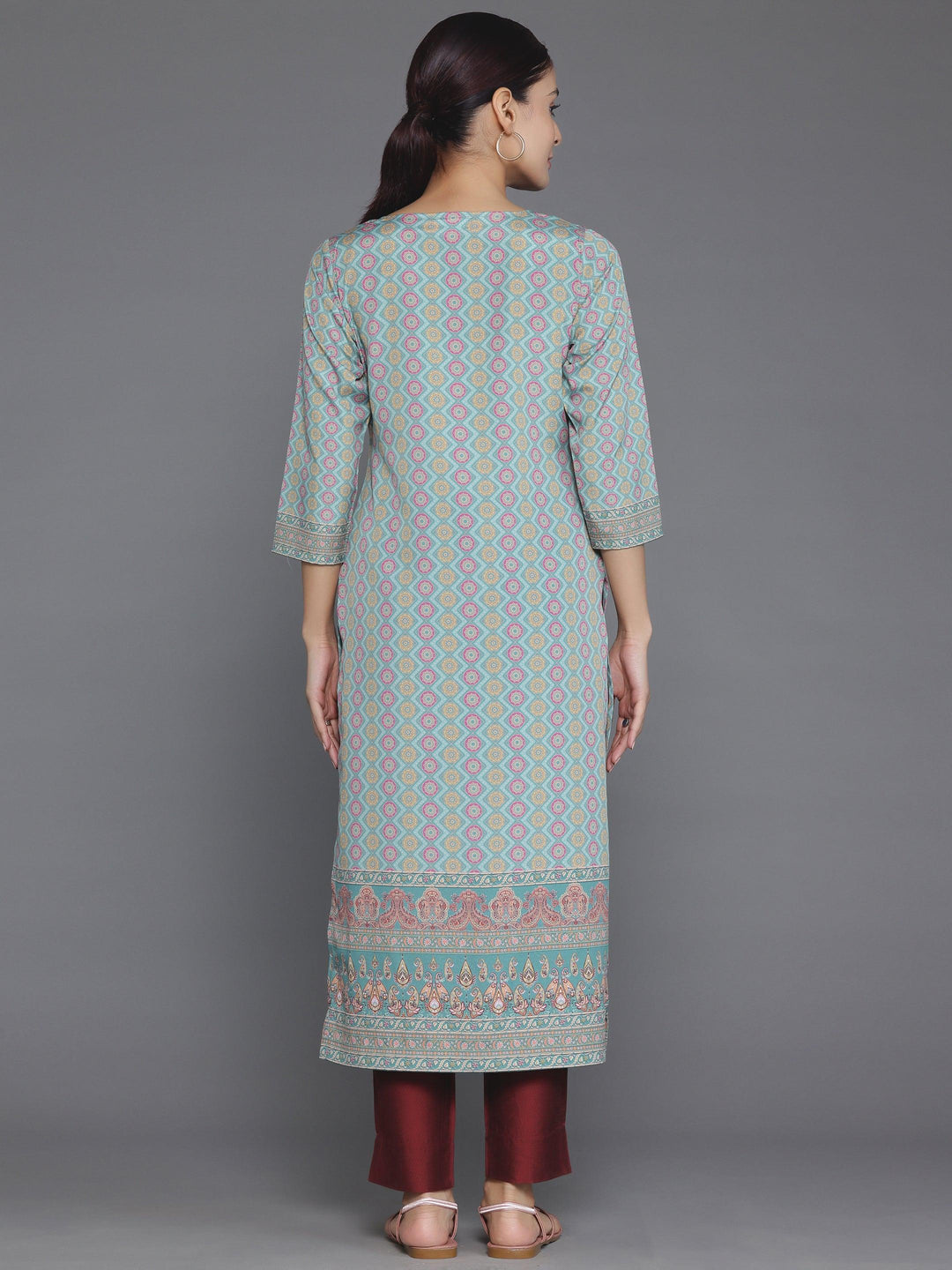 Green Printed Crepe Straight Kurta - Libas 