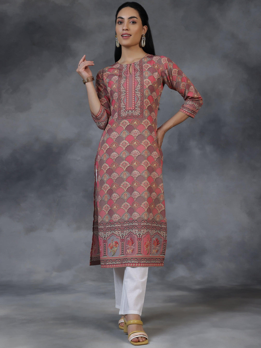 Multicoloured Printed Crepe Straight Kurta - Libas 