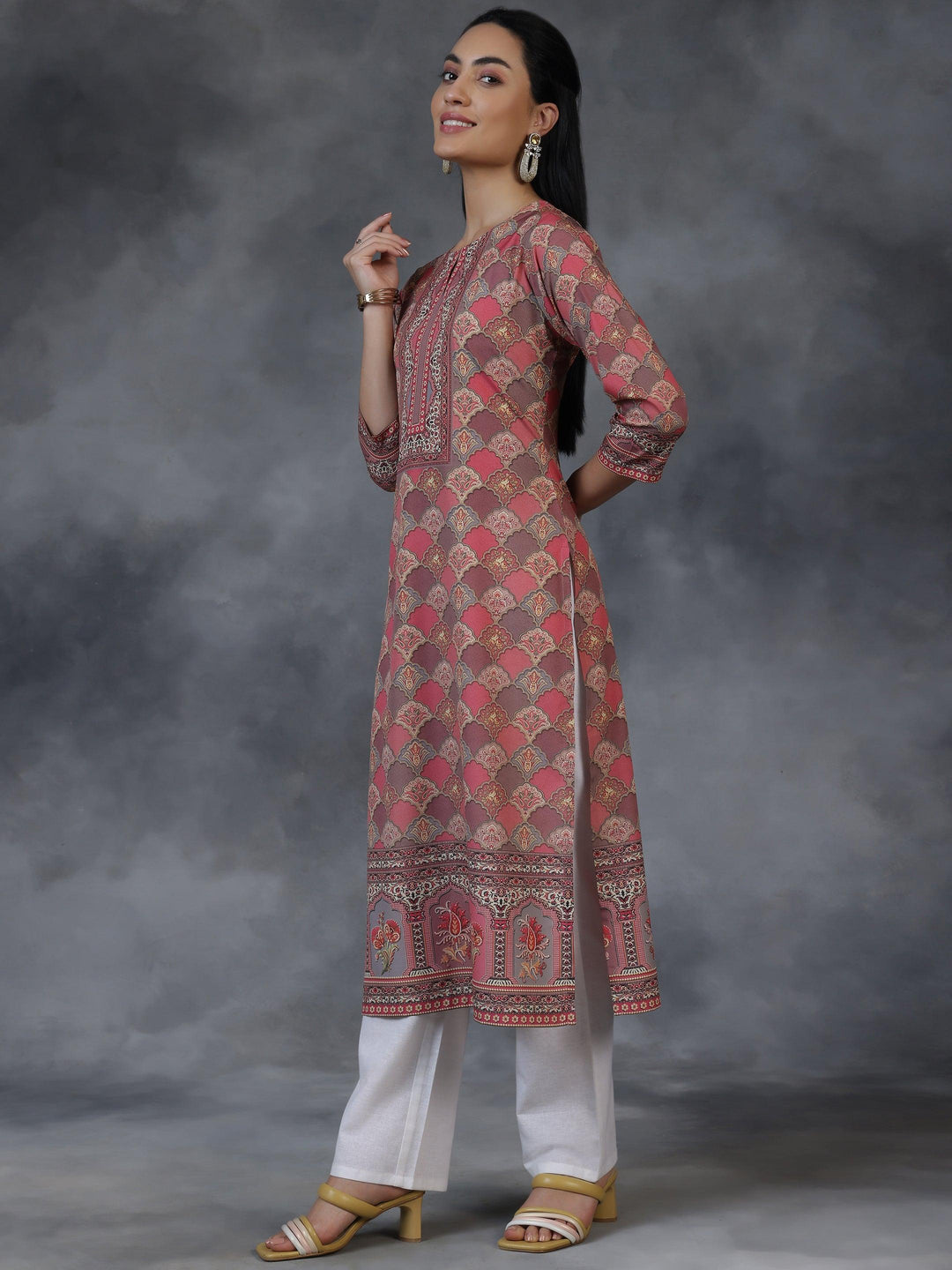 Multicoloured Printed Crepe Straight Kurta - Libas 