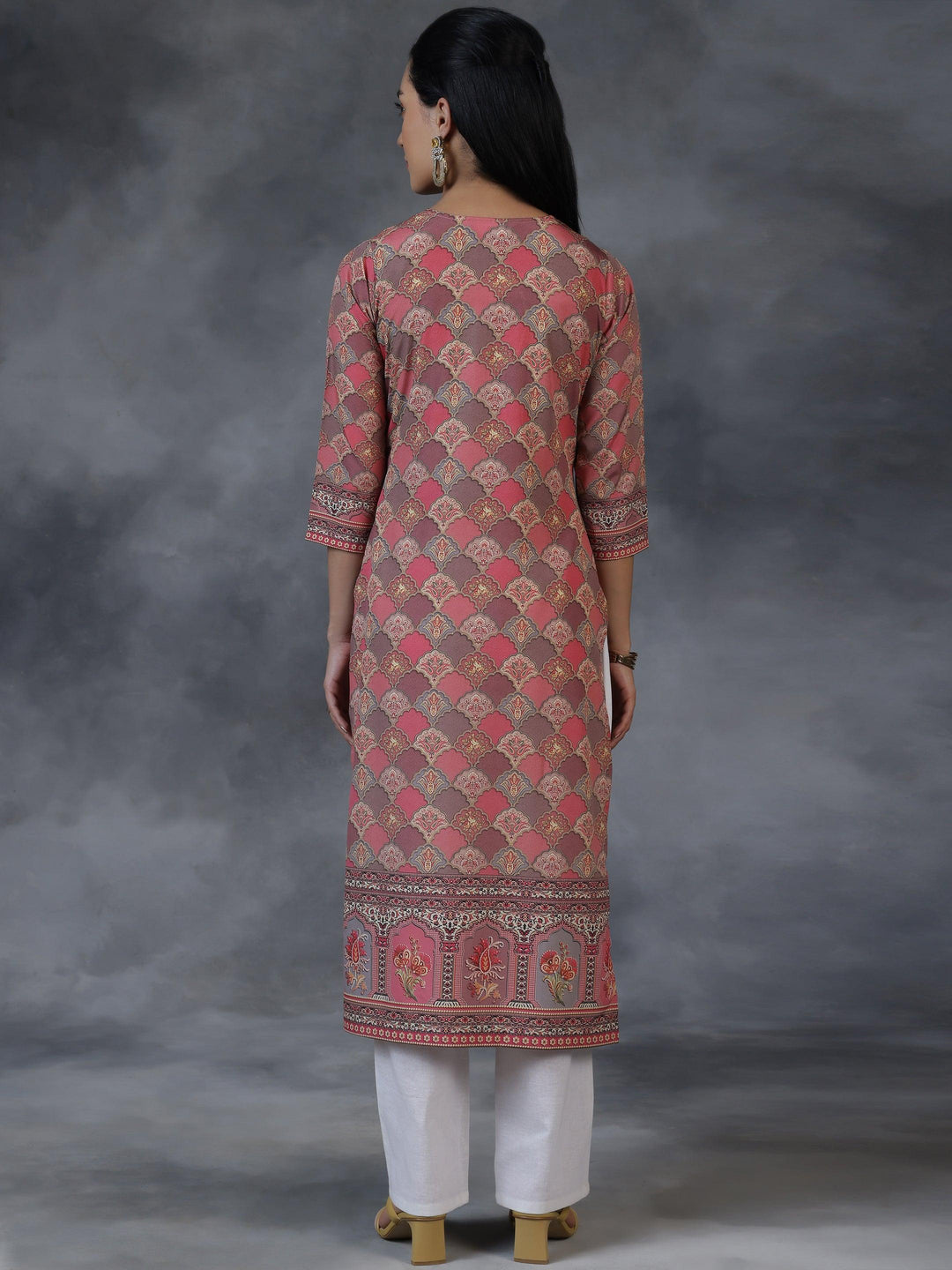 Multicoloured Printed Crepe Straight Kurta - Libas