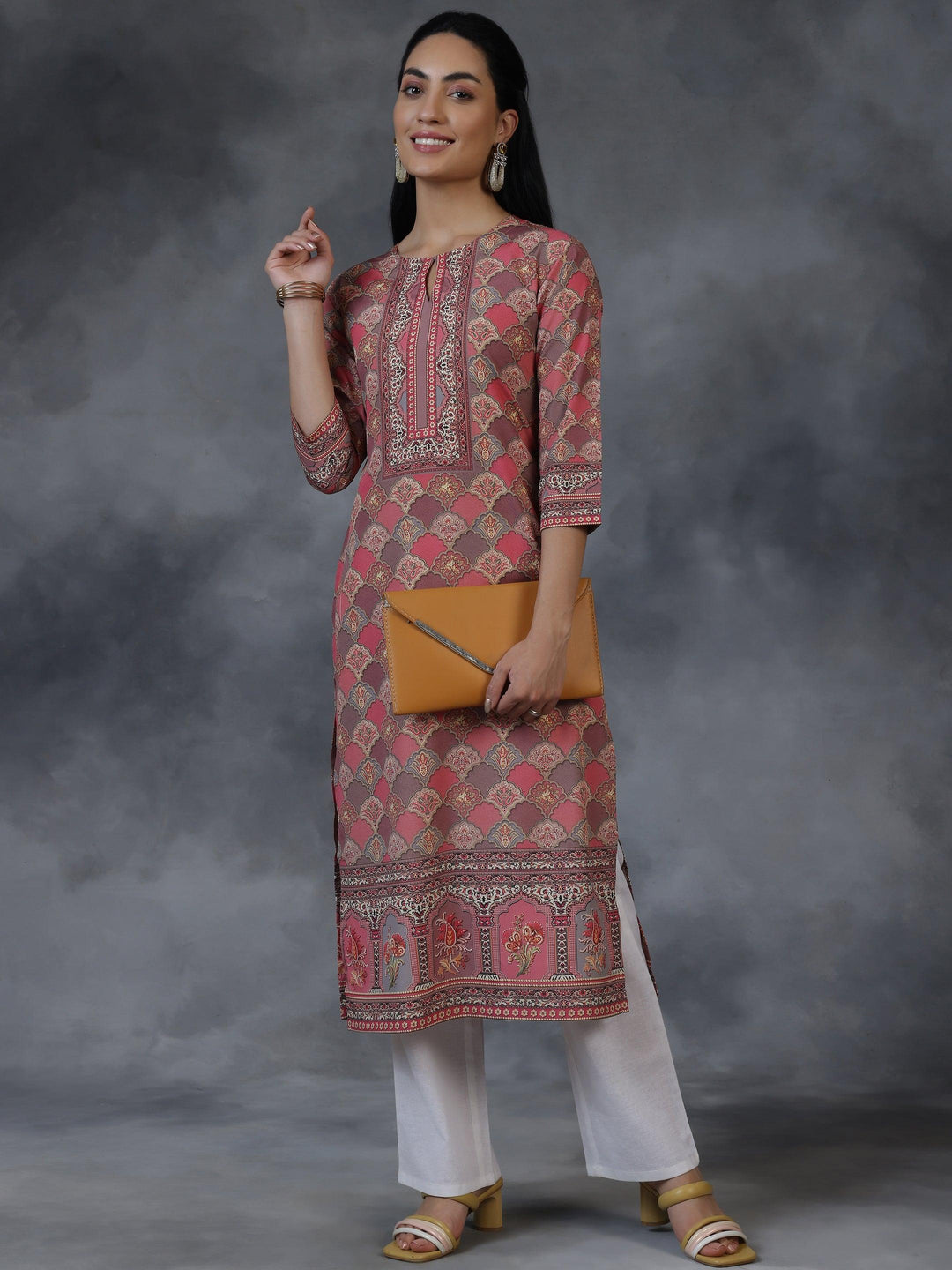 Multicoloured Printed Crepe Straight Kurta - Libas 