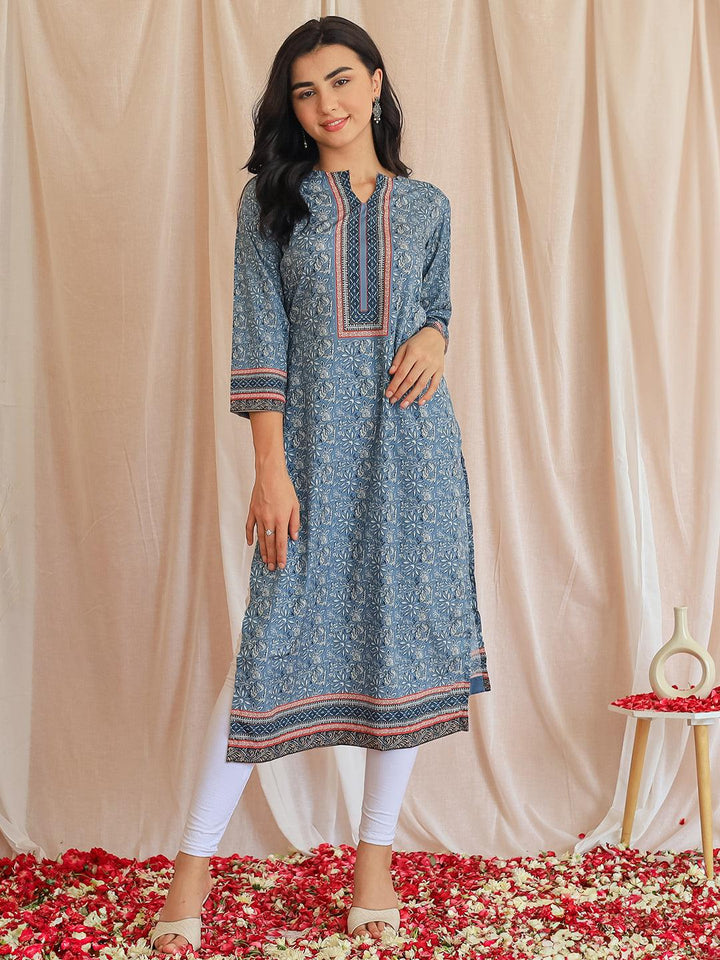 Grey Printed Crepe Straight Kurta - Libas