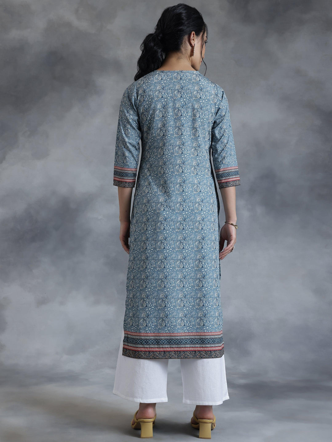 Grey Printed Crepe Straight Kurta - Libas 