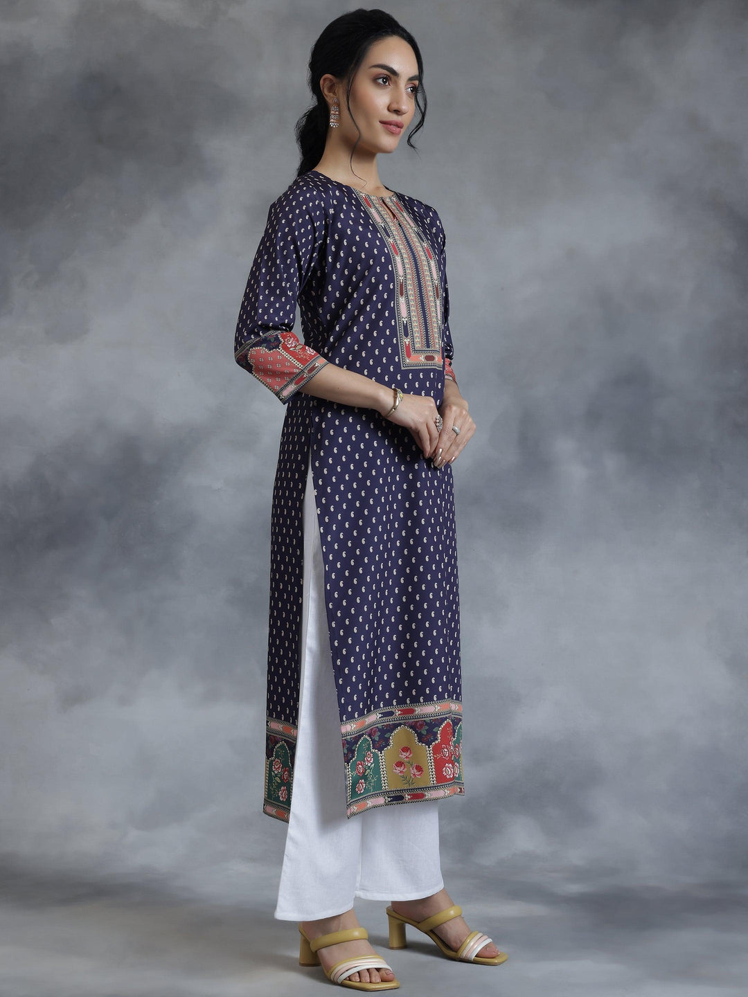 Purple Printed Crepe Straight Kurta - Libas 