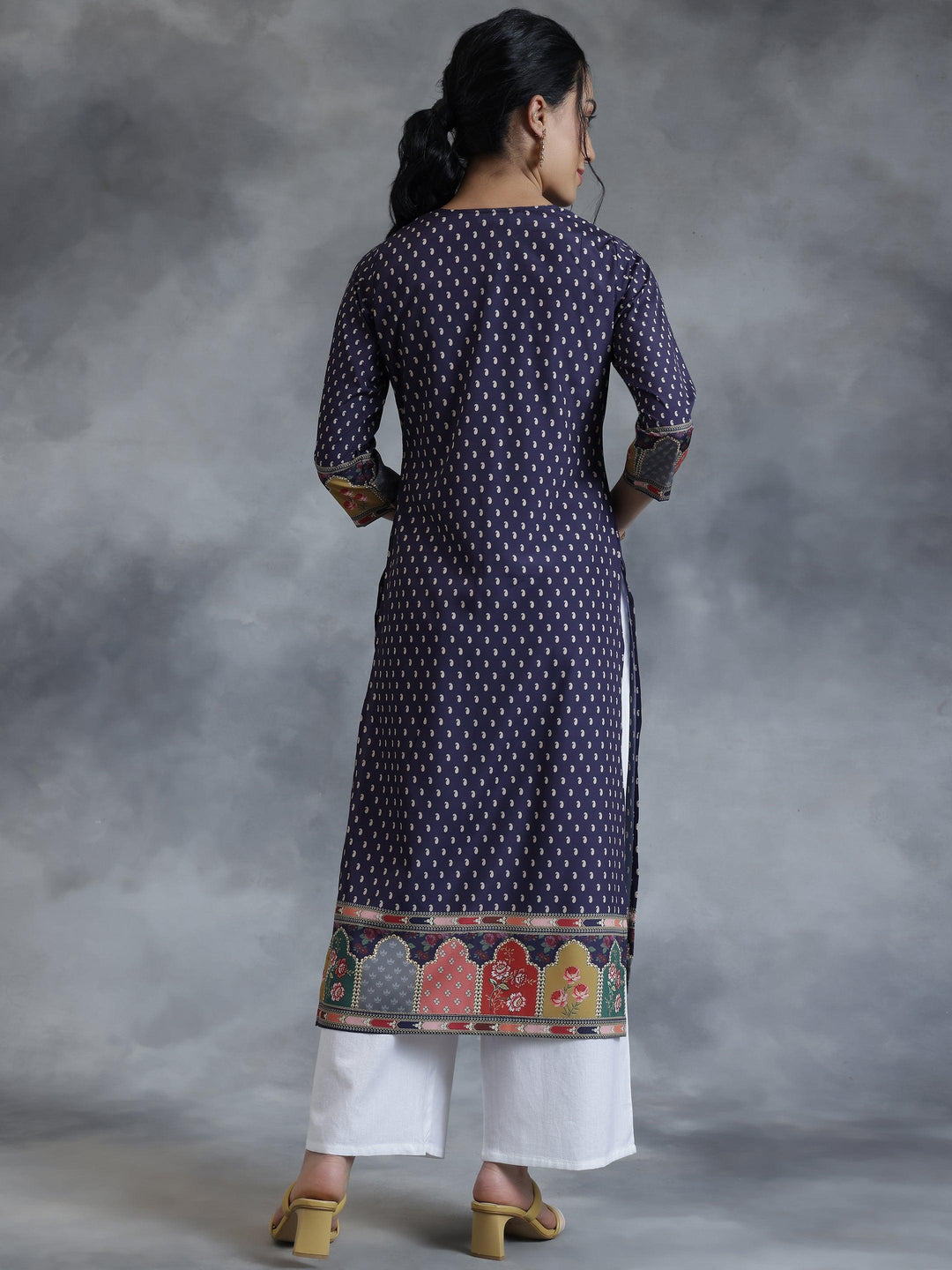 Purple Printed Crepe Straight Kurta - Libas