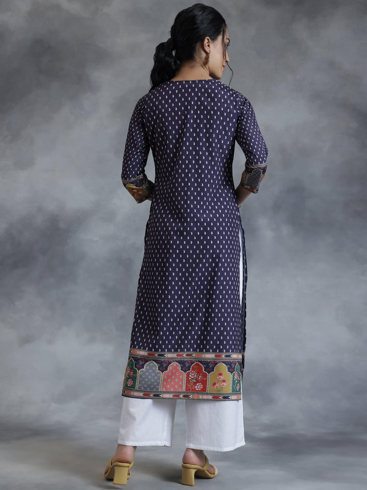 Purple Printed Crepe Straight Kurta - Libas