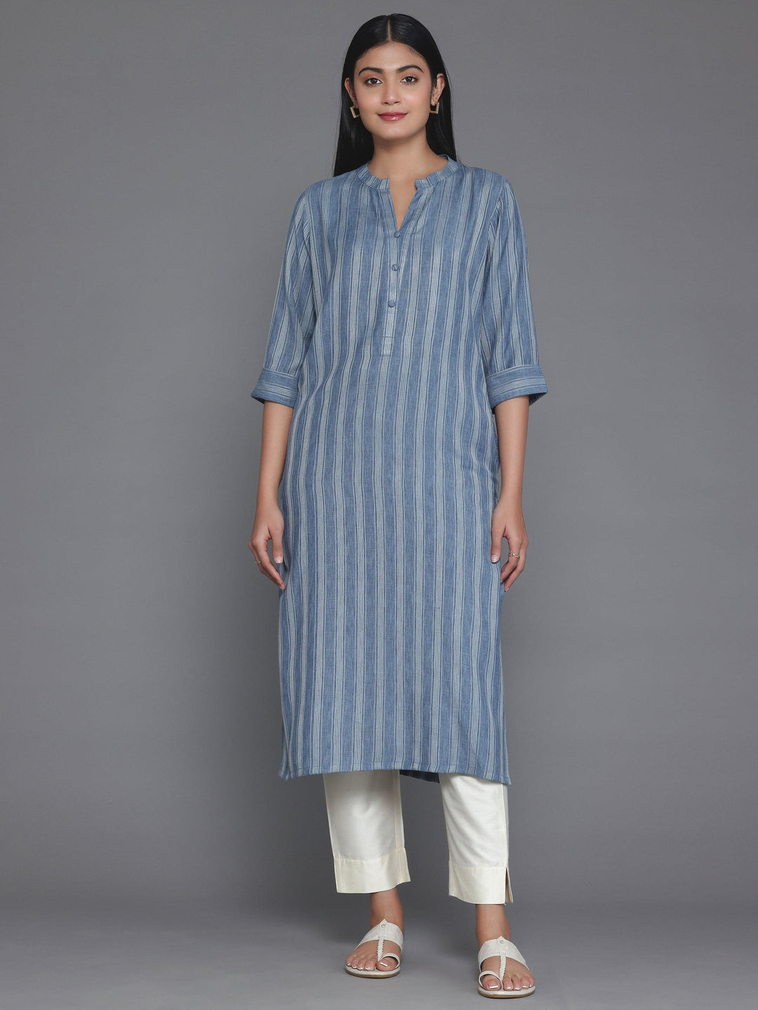 Grey Woven Design Rayon Straight Kurta - Libas