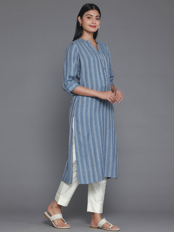 Grey Woven Design Rayon Straight Kurta - Libas