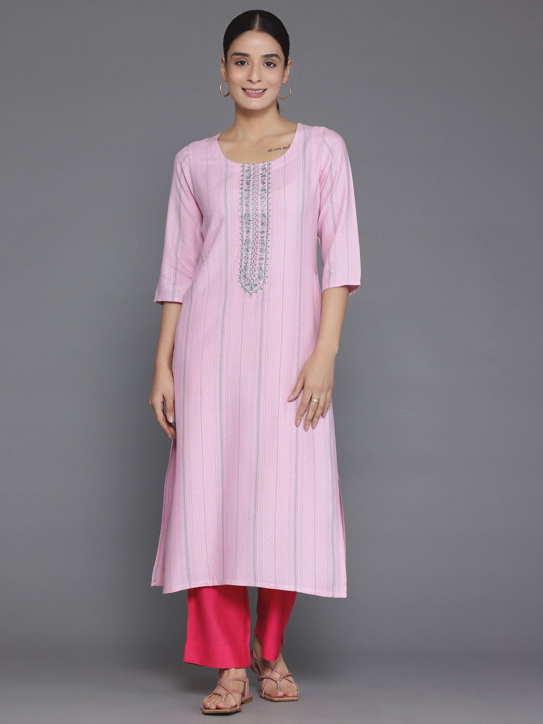 Pink Yoke Design Rayon Straight Kurta - Libas 