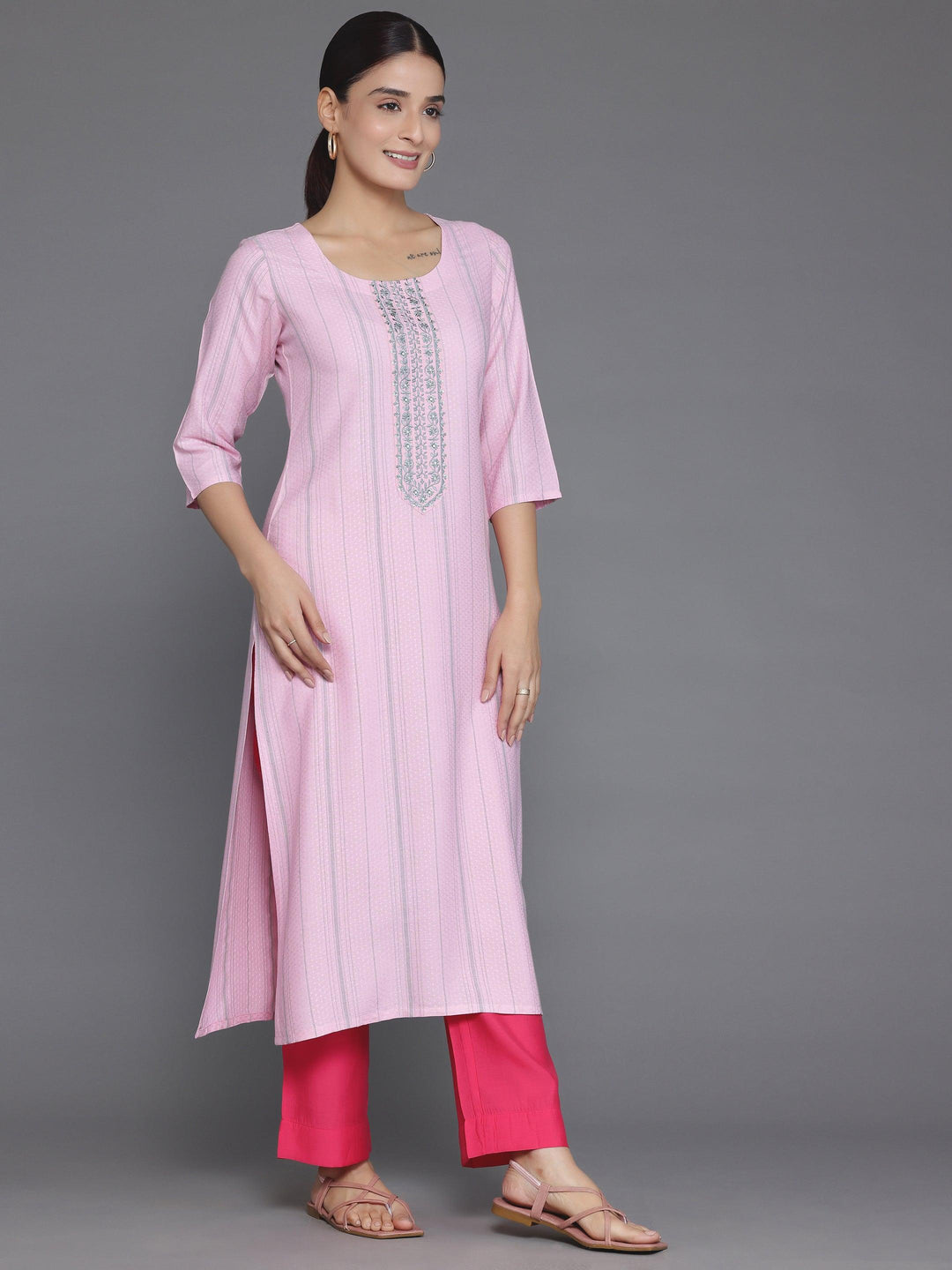 Pink Yoke Design Rayon Straight Kurta - Libas 