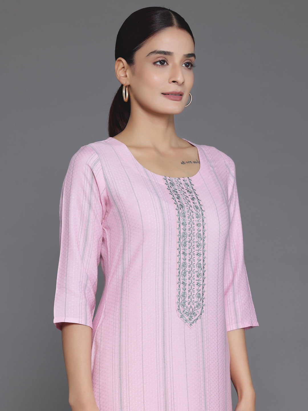 Pink Yoke Design Rayon Straight Kurta - Libas