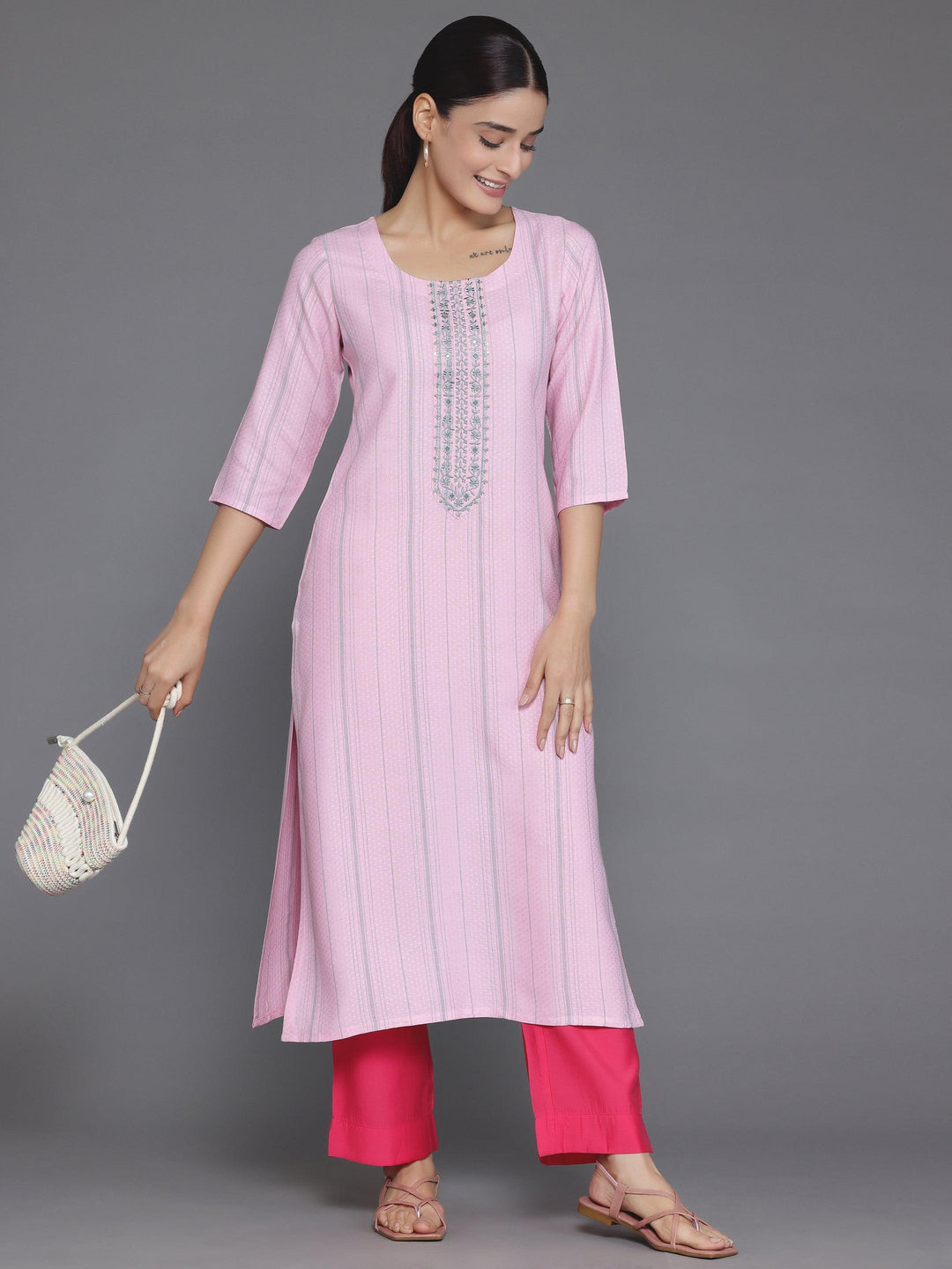 Pink Yoke Design Rayon Straight Kurta - Libas