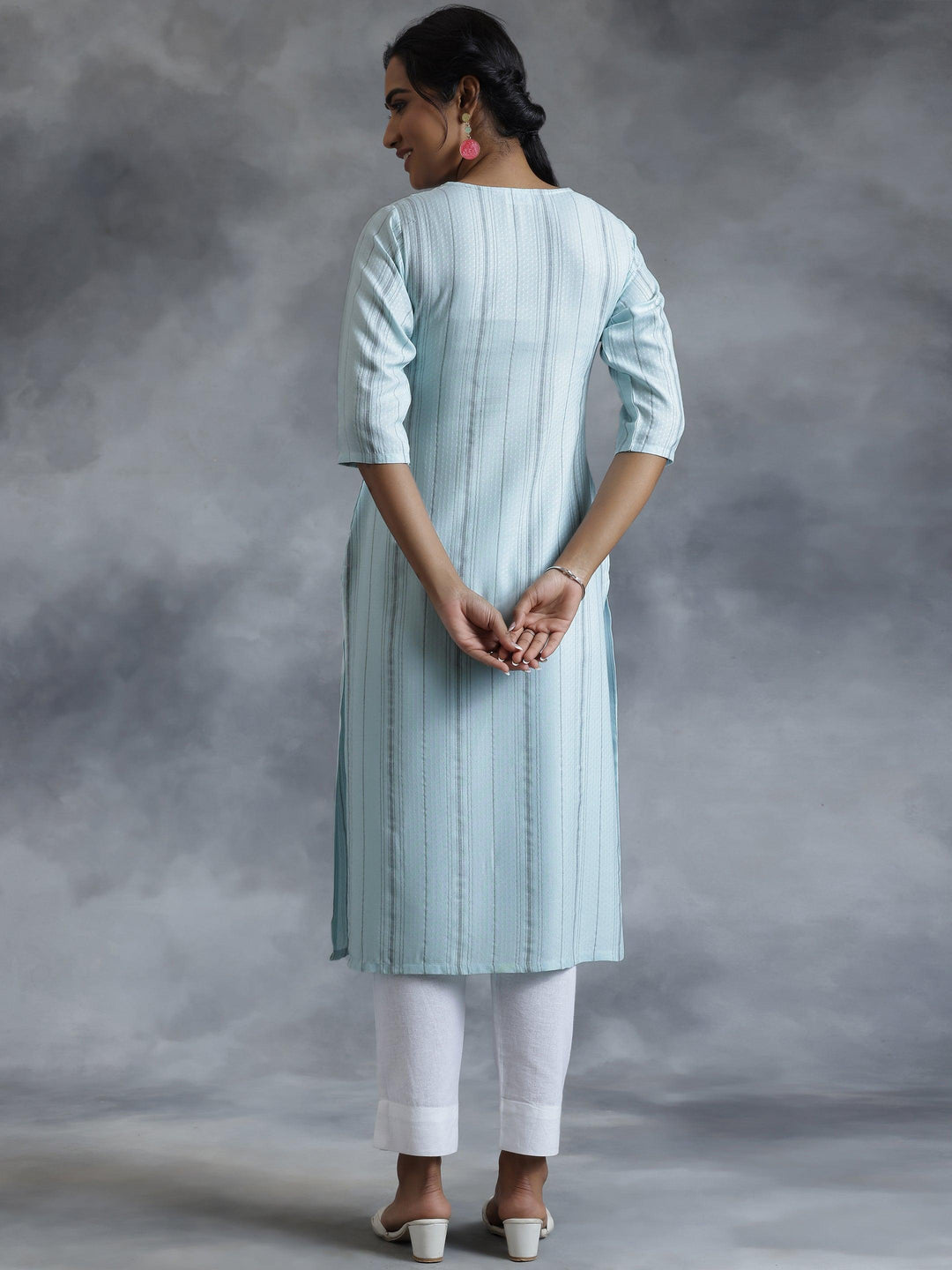 Blue Yoke Design Rayon Straight Kurta - Libas 