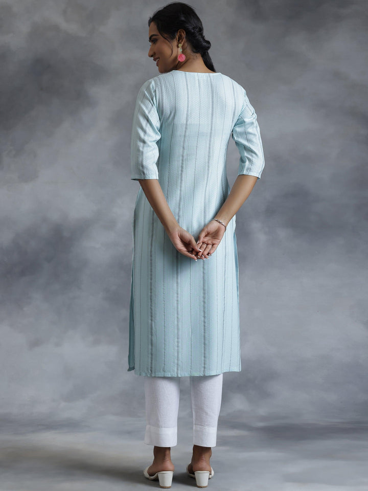 Blue Yoke Design Rayon Straight Kurta - Libas