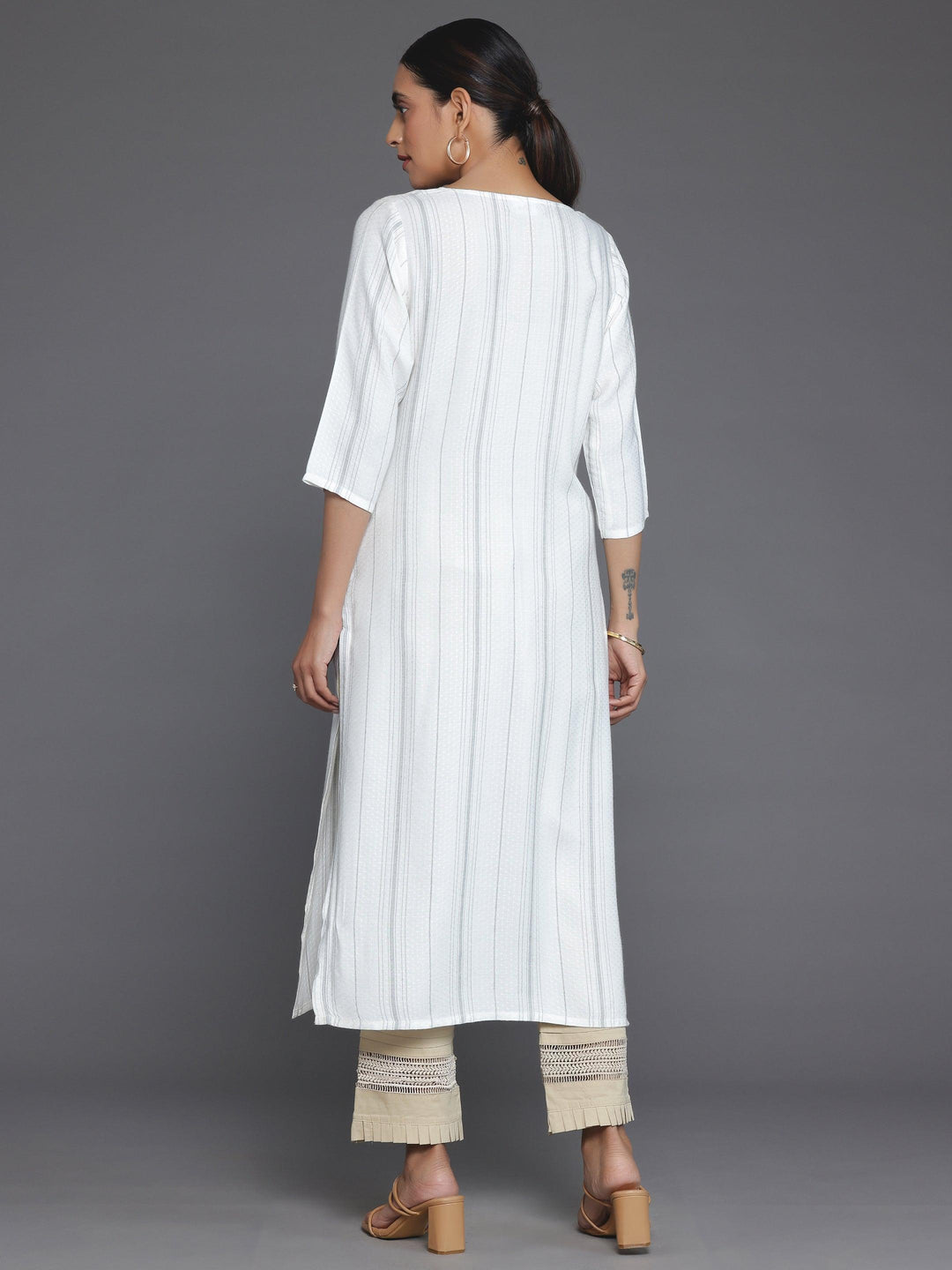 Cream Yoke Design Rayon Straight Kurta - Libas 