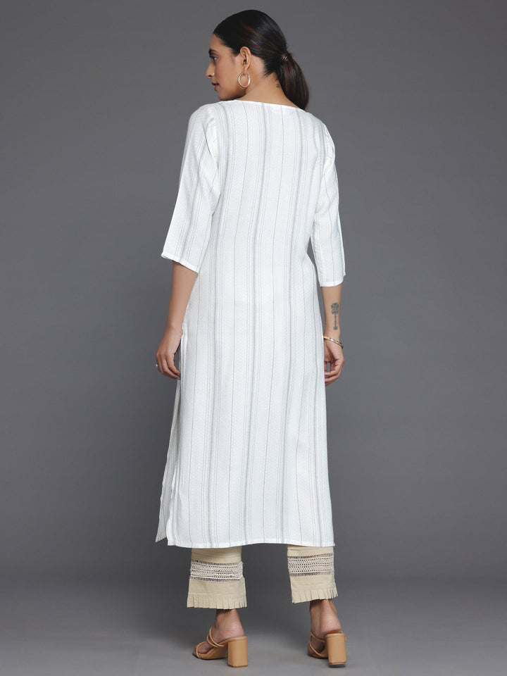 Cream Yoke Design Rayon Straight Kurta - Libas