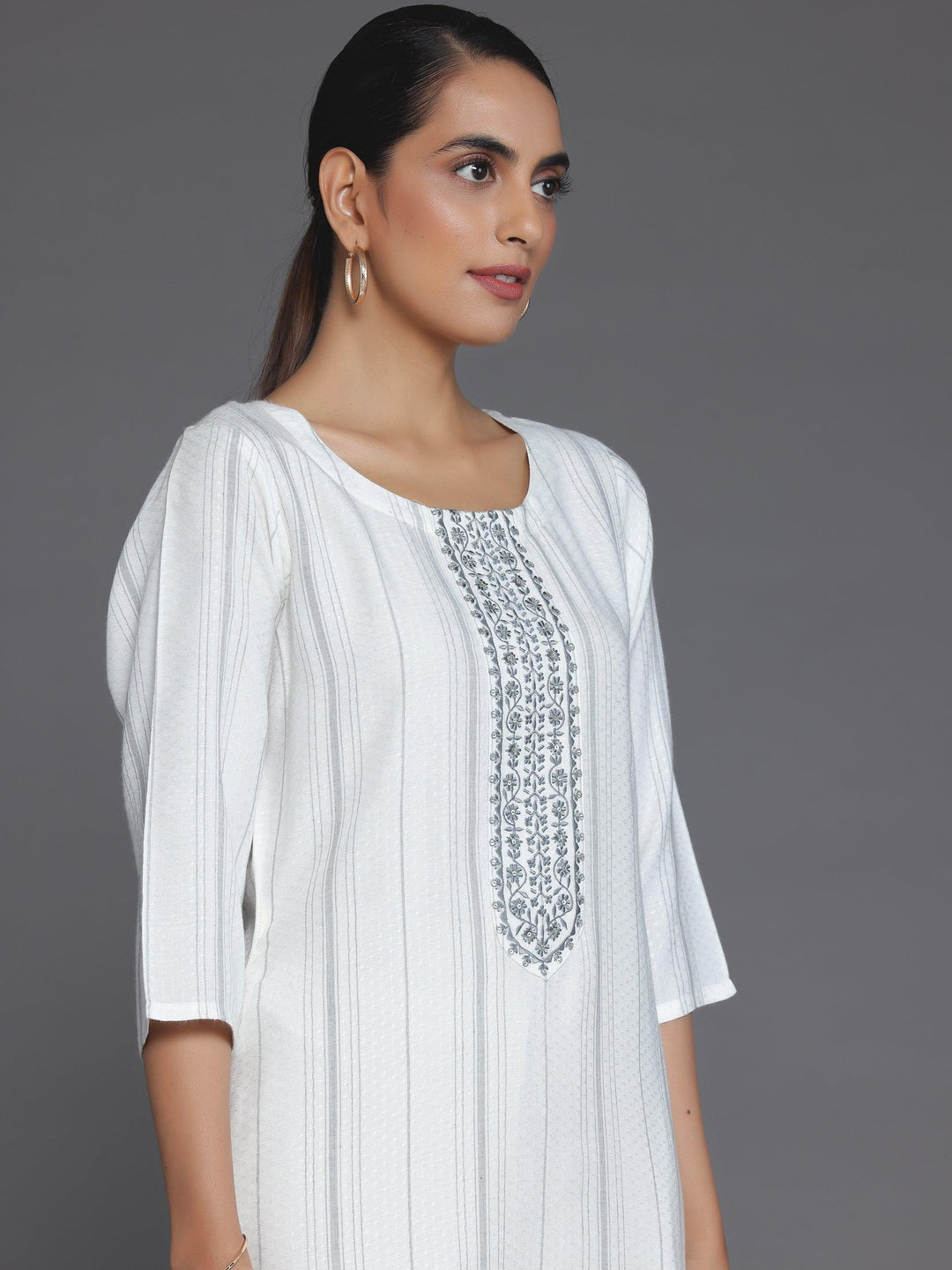 Cream Yoke Design Rayon Straight Kurta - Libas 