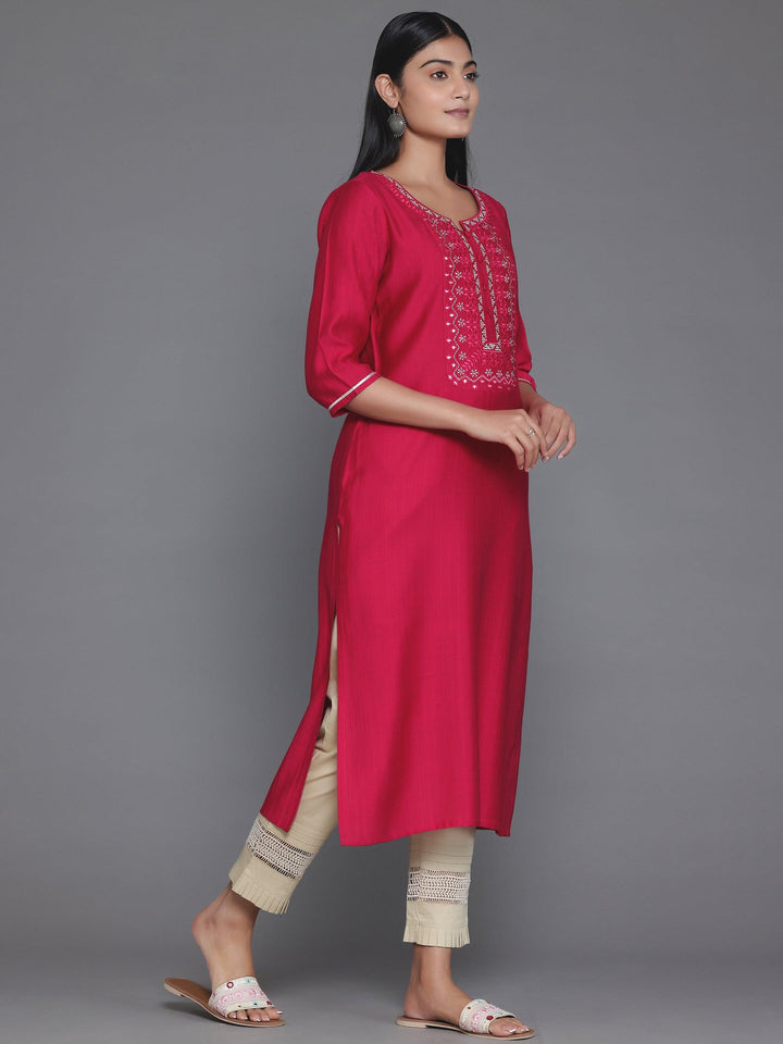 Pink Yoke Design Silk Blend Straight Kurta - Libas