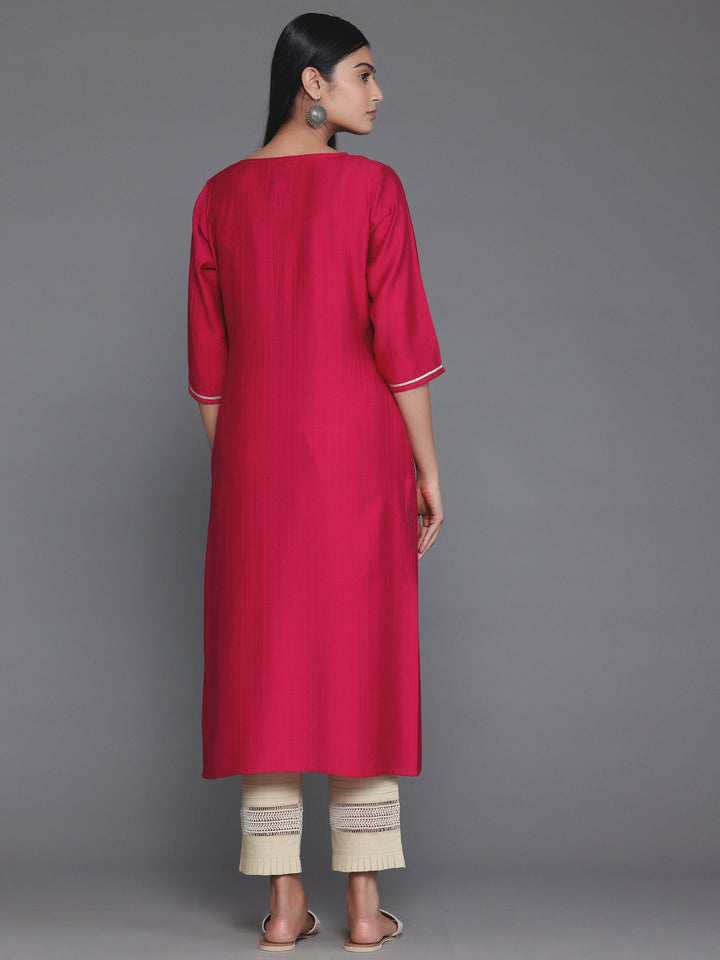 Pink Yoke Design Silk Blend Straight Kurta - Libas