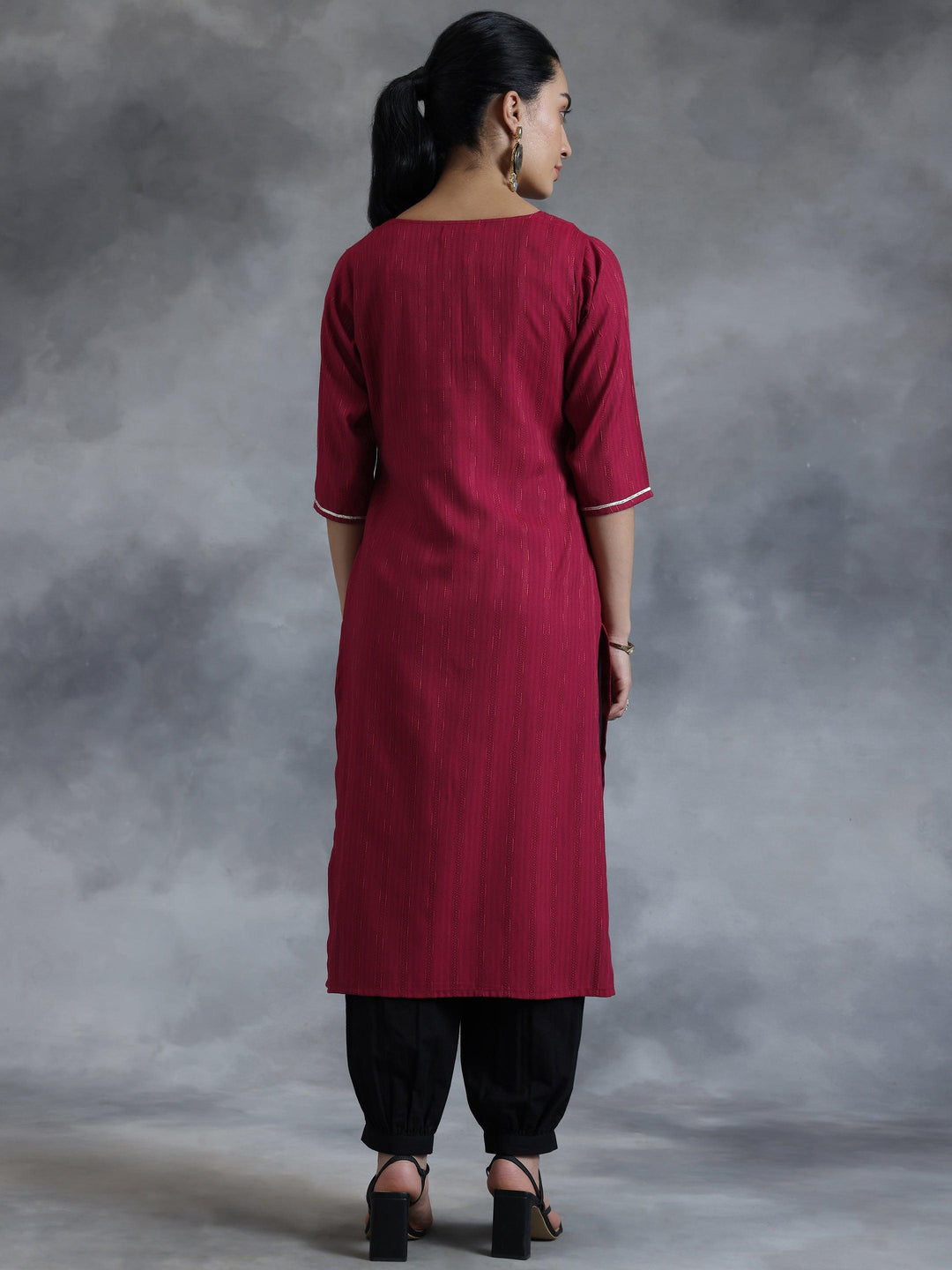 Maroon Yoke Design Rayon Straight Kurta - Libas