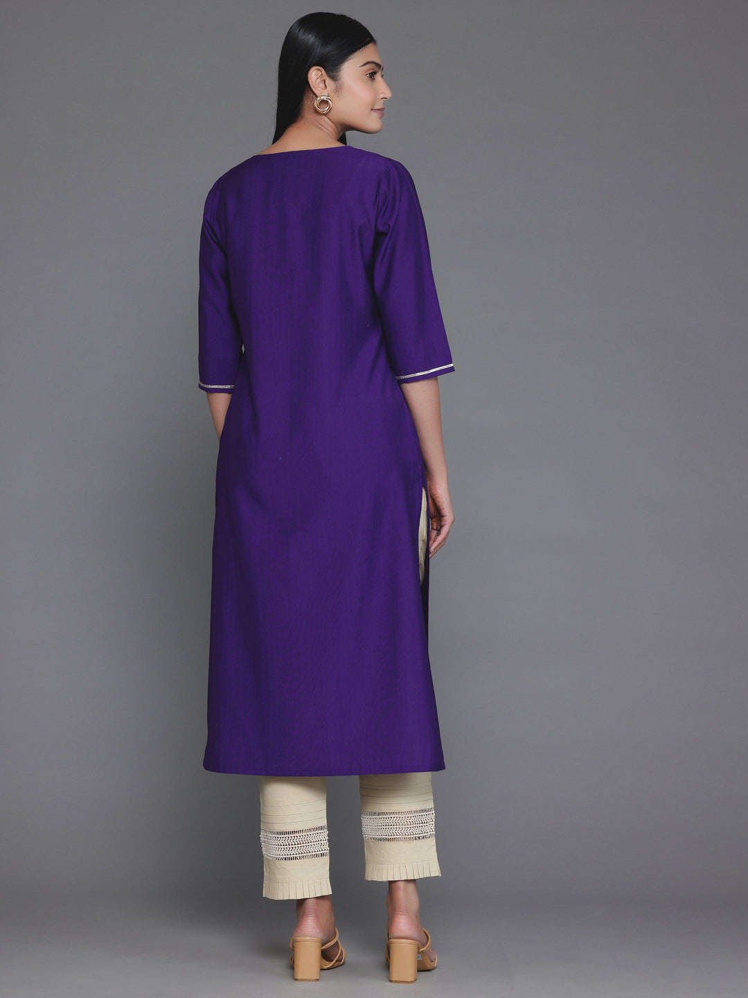 Purple Yoke Design Silk Straight Kurta - Libas 