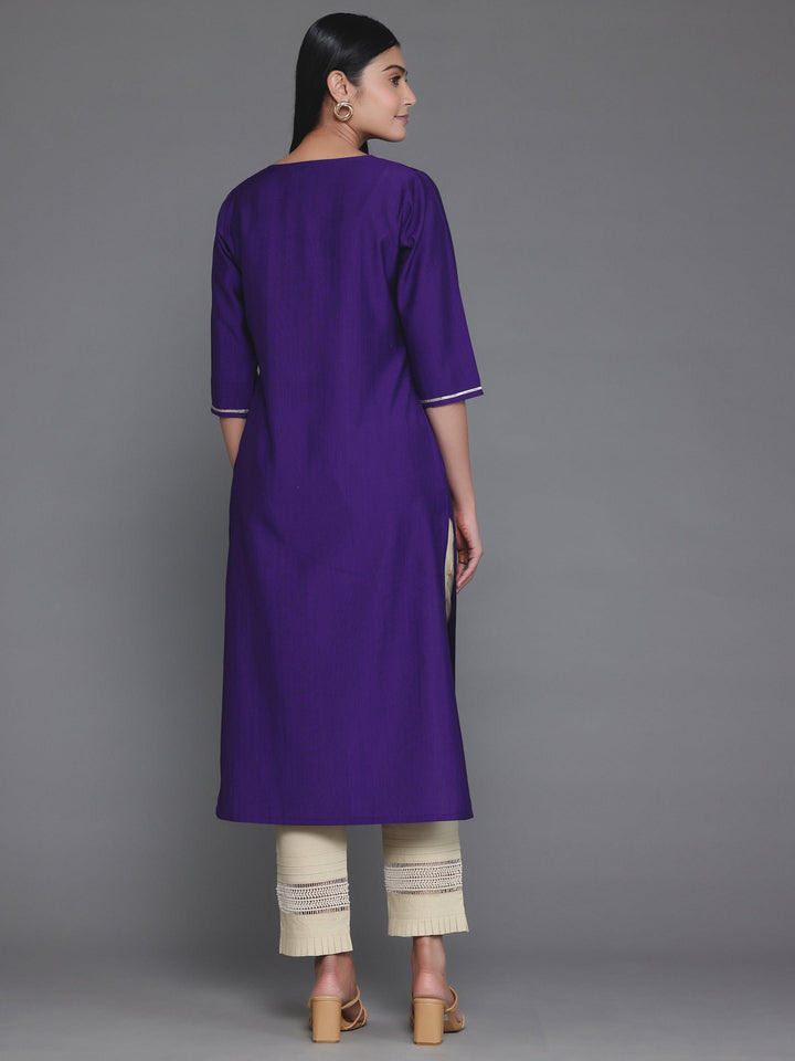 Purple Yoke Design Silk Straight Kurta - Libas