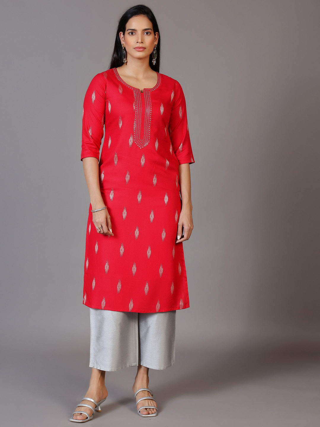 Pink Embroidered Rayon Straight Kurta - Libas