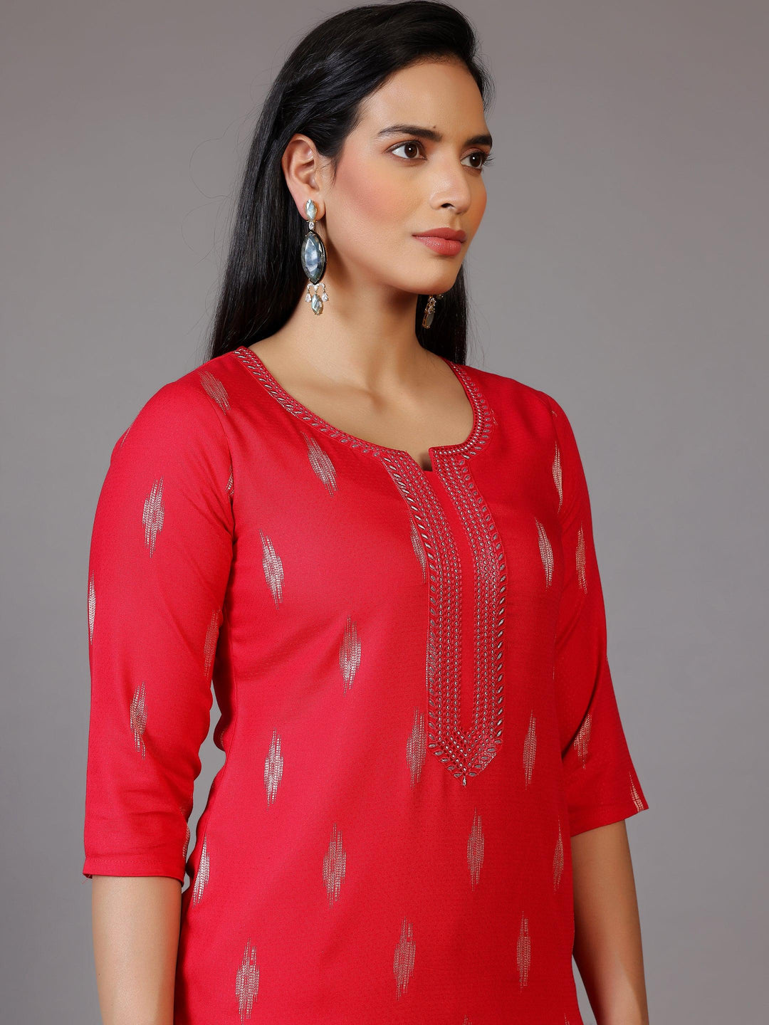 Pink Embroidered Rayon Straight Kurta - Libas