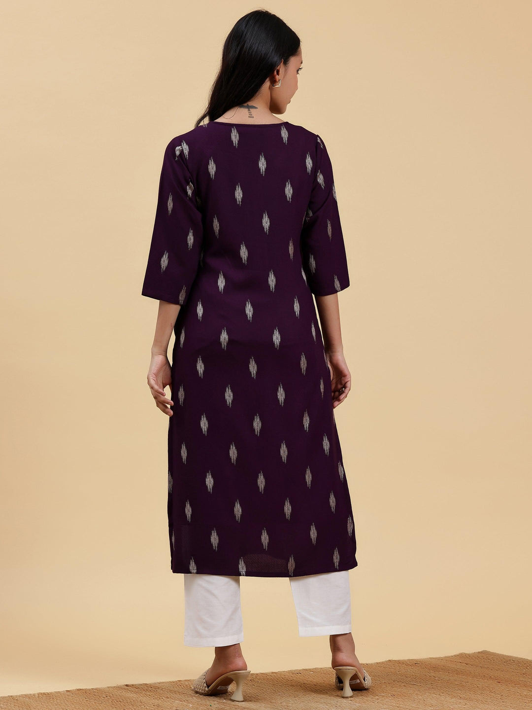 Purple Embroidered Rayon Straight Kurta - Libas