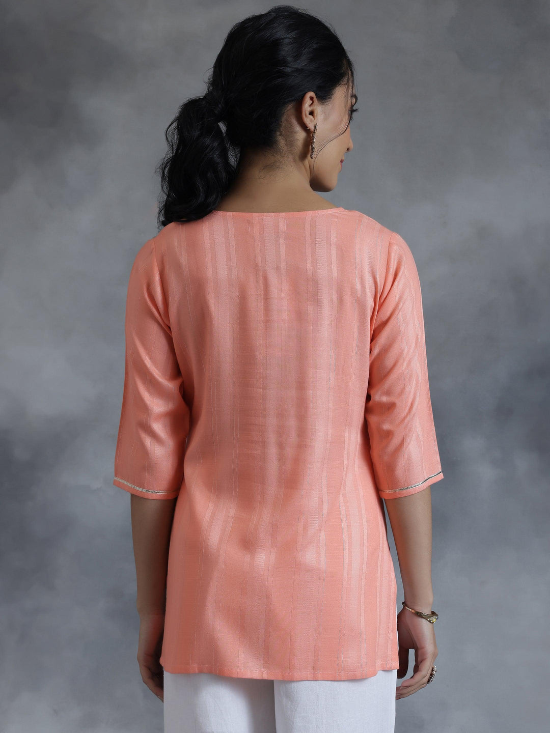 Peach Woven Design Rayon Straight Kurti - Libas