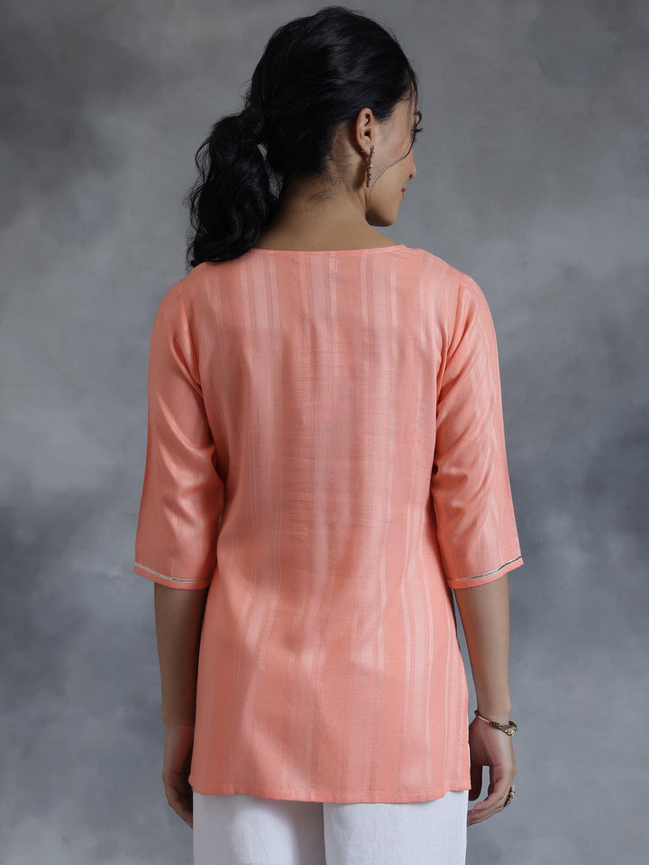 Peach Woven Design Rayon Straight Kurti - Libas