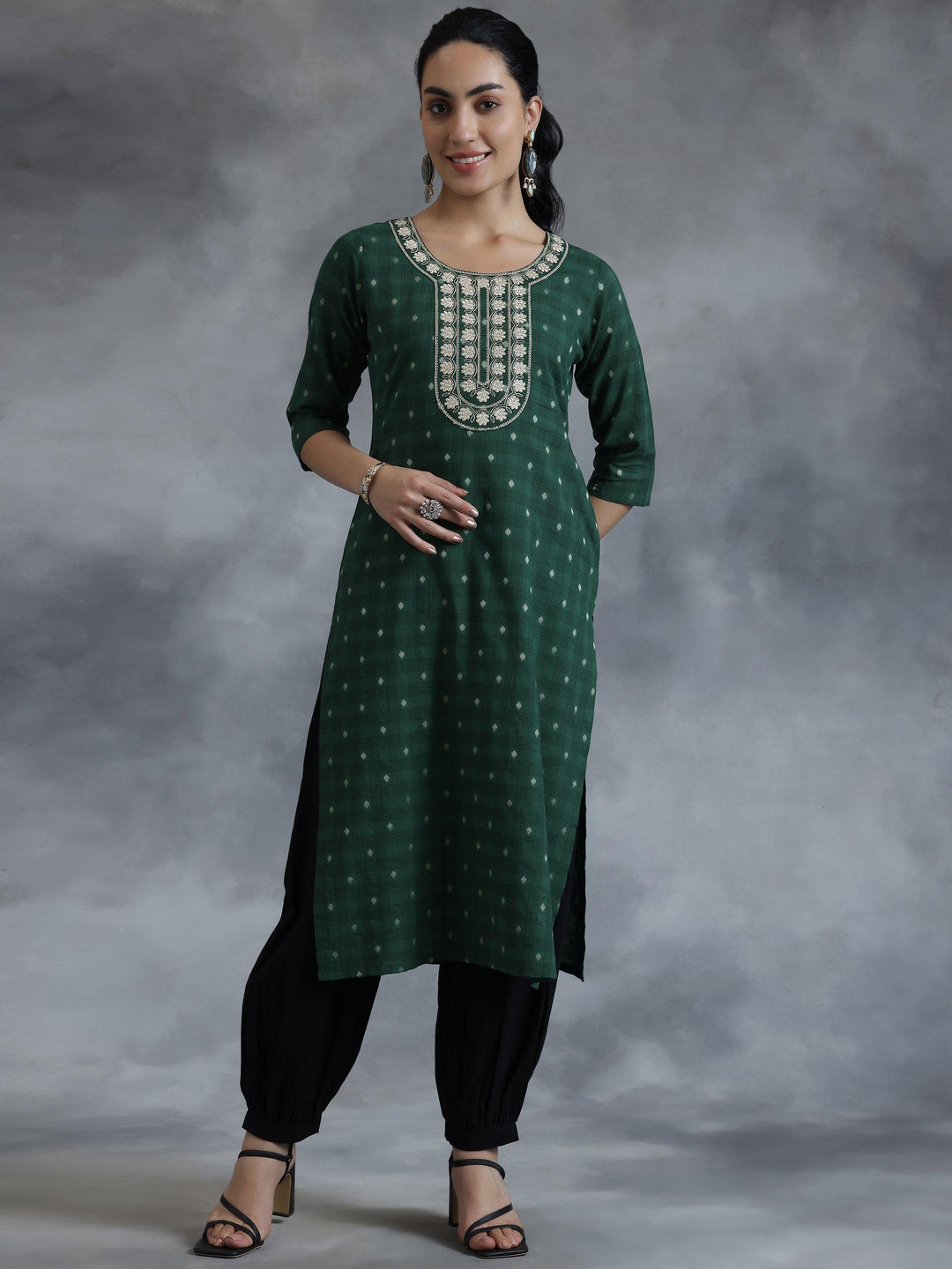 Green Yoke Design Cotton Straight Kurta - Libas 